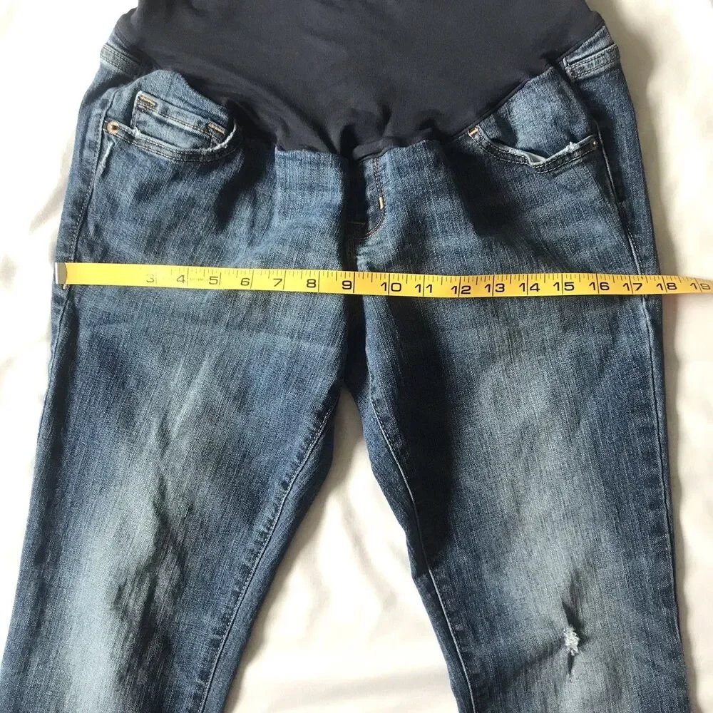 Old Navy Maternity Jeans Dark Wash Stretch Full Panel Skinny SZ 6 Distressed 30”